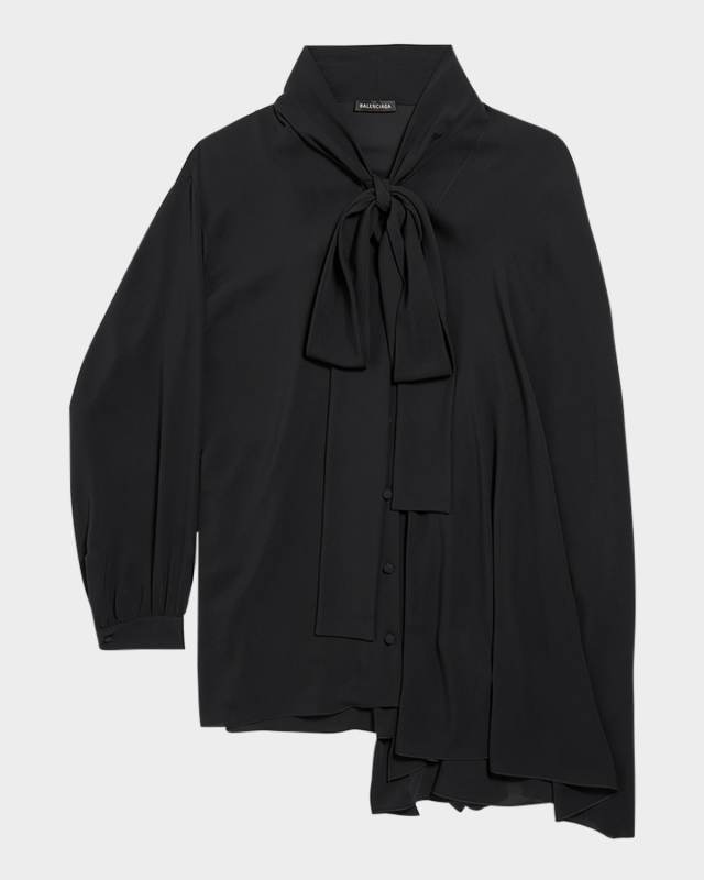 Long-Sleeve Silk Scarf Blouse